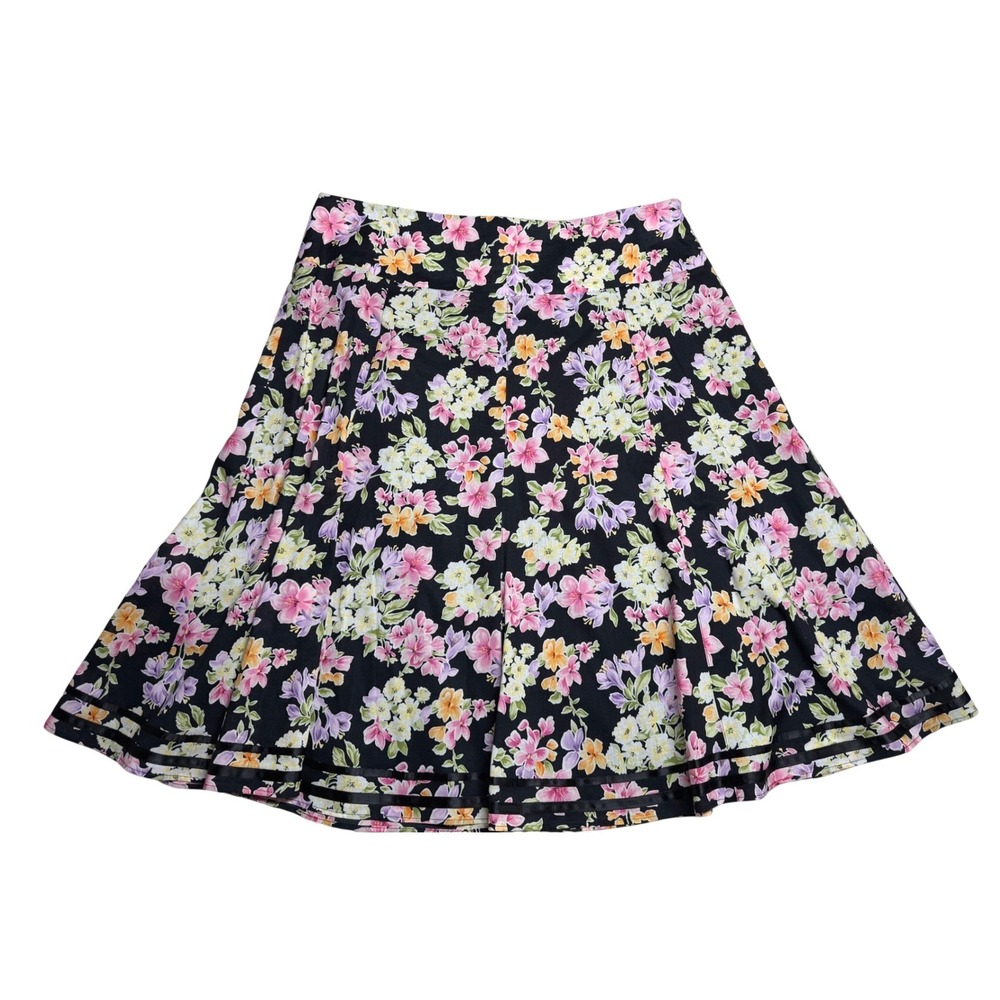 Jones New York Sport Floral Skirt Black Pink Cottagecore Career A-Line Womens 10